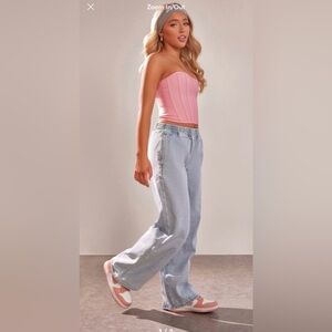 Pretty Little Thing faded wide leg jeans 10 NWT